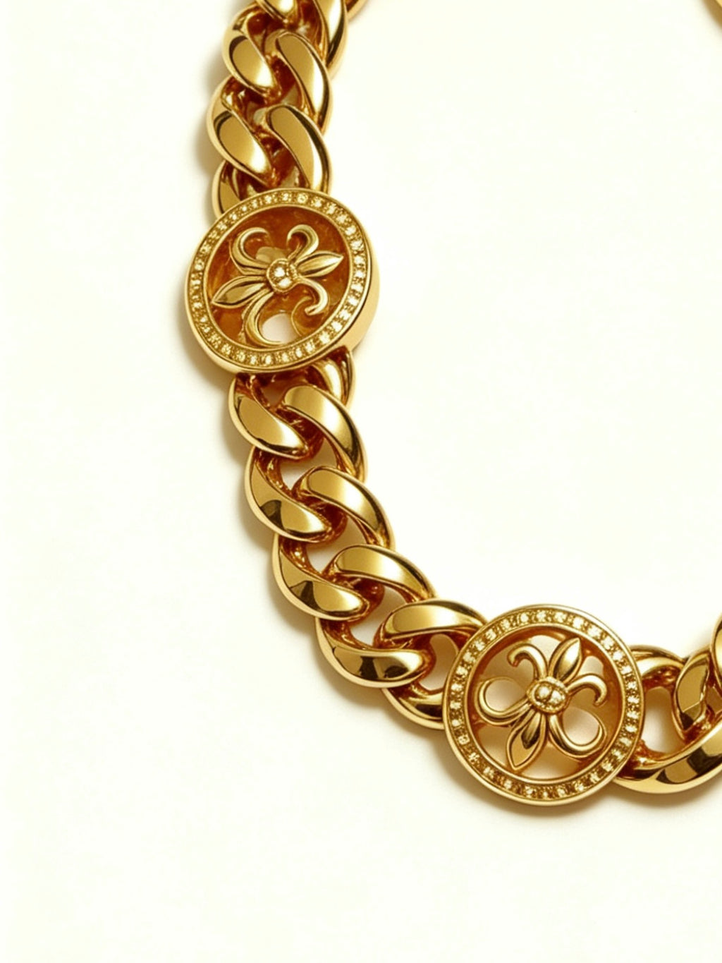Signature Emblem Bracelet in Polished Metal-Tone – Design 019 detail view