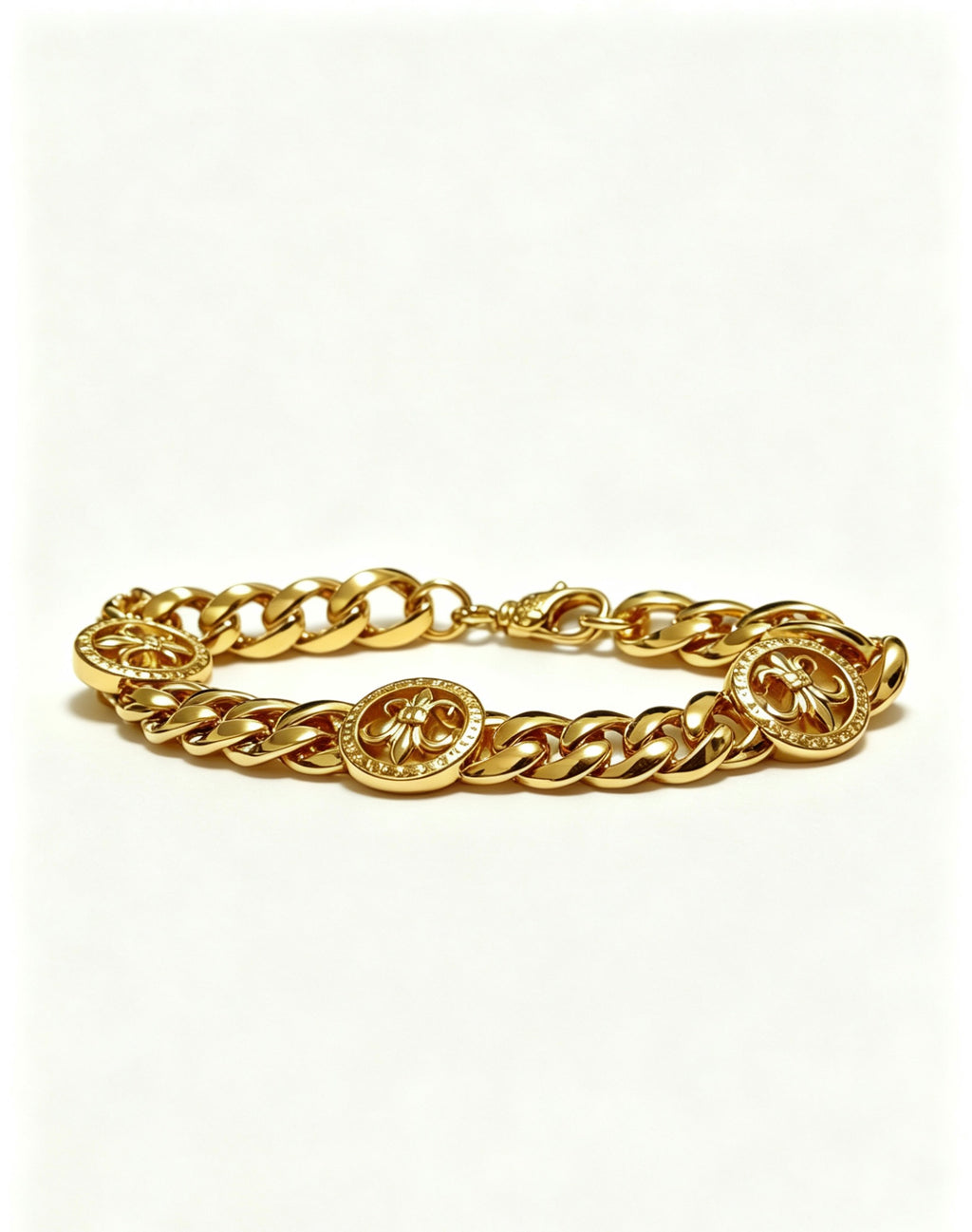 Signature Emblem Bracelet in Polished Metal-Tone – Design 019 front product view