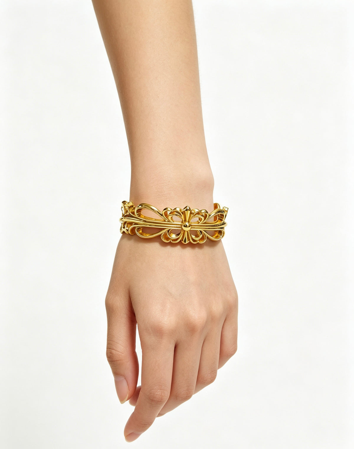 Signature Emblem Bangle in Polished Metal-Tone – Design 010 detail view