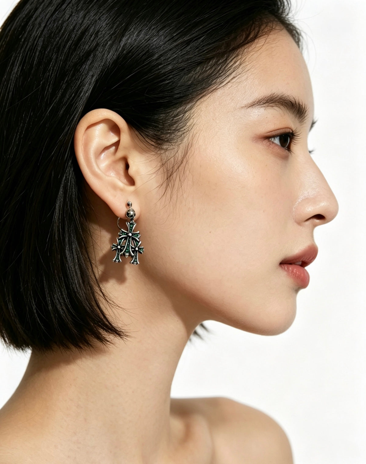 Cross Statement Earrings in Metal-Tone – Design 09 detail view