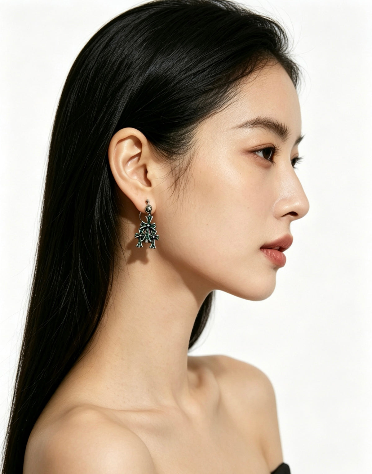 Signature Emblem Statement Earrings in Polished Metal-Tone – Design 018 front product view