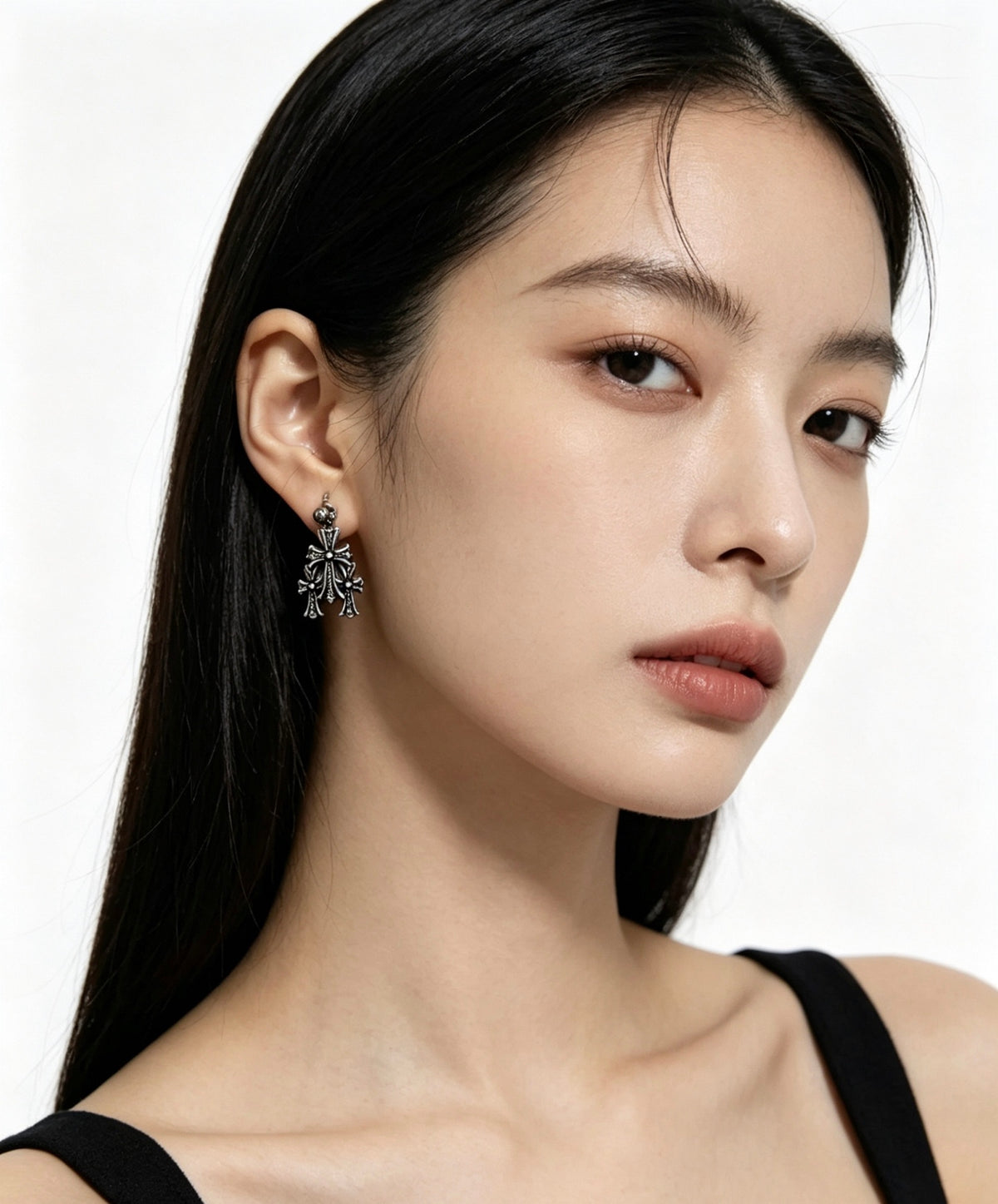 Signature Emblem Statement Earrings in Polished Metal-Tone – Design 016 detail view