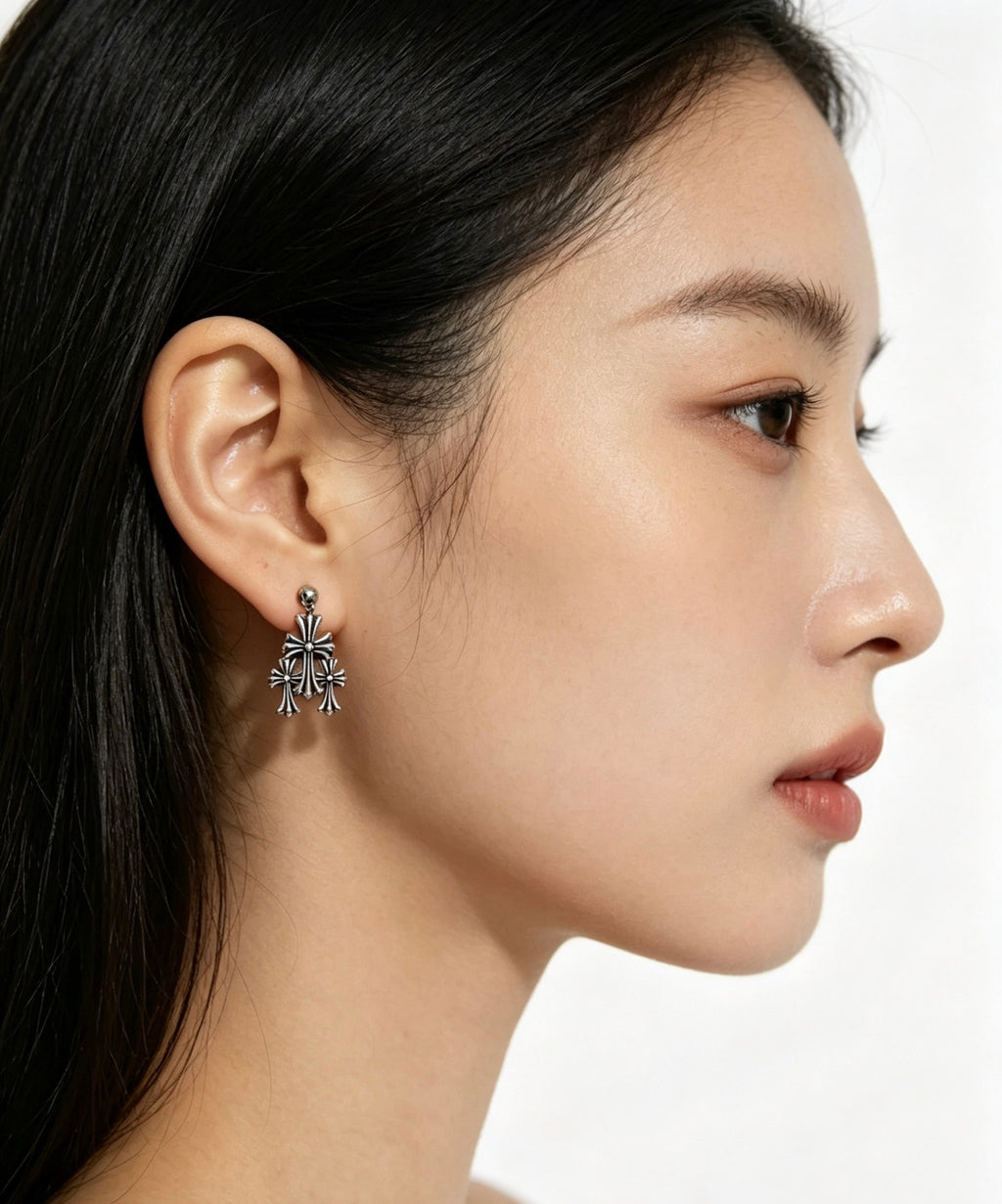 Cross Statement Earrings in Metal-Tone – Design 06 front product view