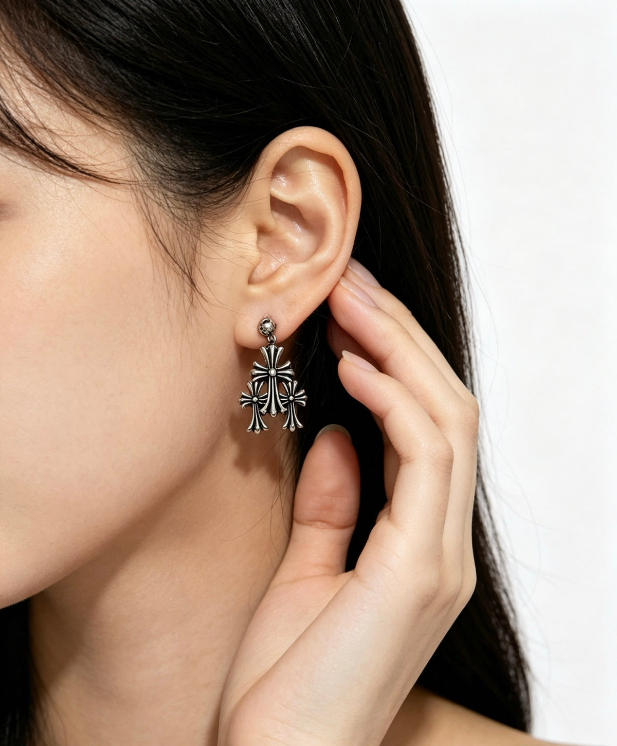 Signature Emblem Statement Earrings in Polished Metal-Tone – Design 015 detail view