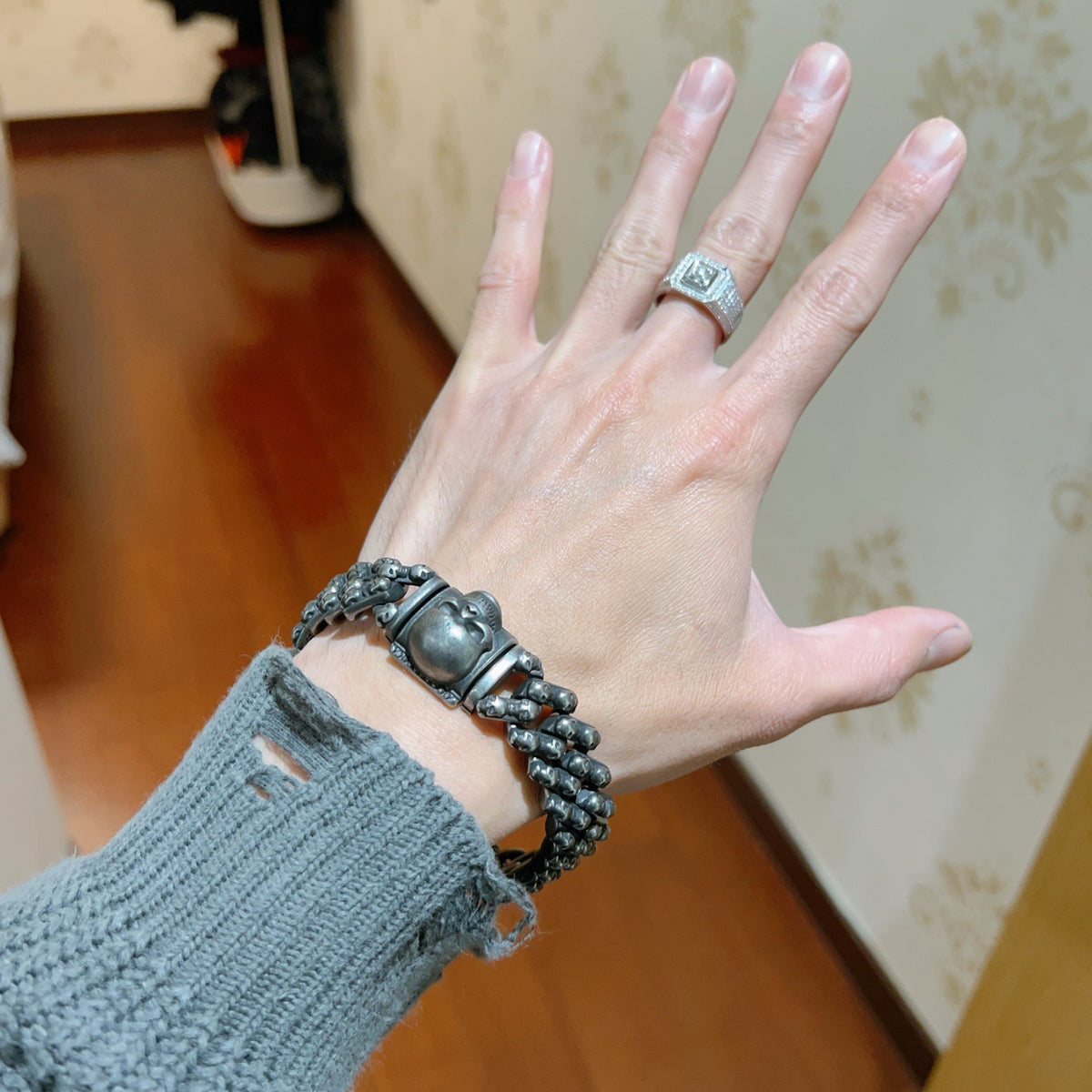 Geometric Emblem Bracelet in Polished Metal-Tone – Vintage Detail main product view