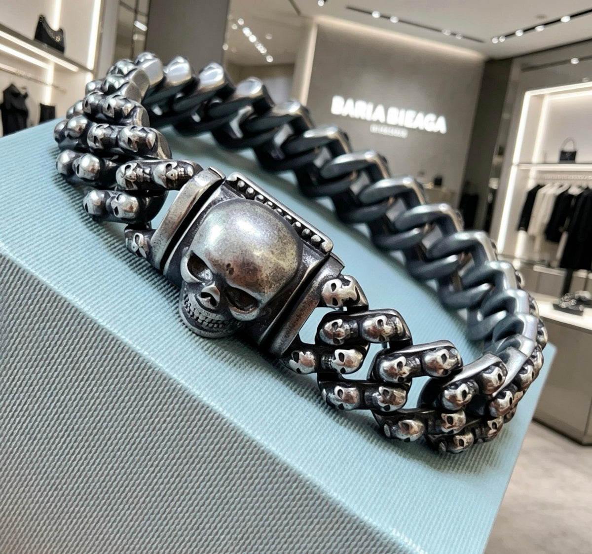 Geometric Emblem Bracelet in Polished Metal-Tone – Vintage Detail – Design 003 front product view
