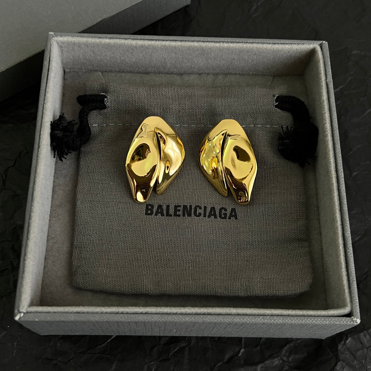 Geometric Emblem Stud Earrings in Polished Metal-Tone – Design 001 main product view