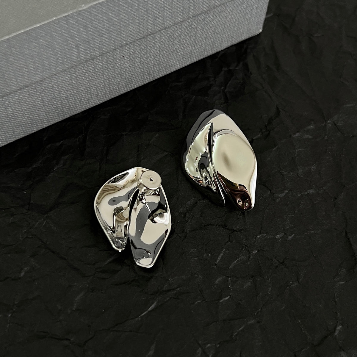 Geometric Emblem Stud Earrings in Polished Metal-Tone – Design 002 close-up detail