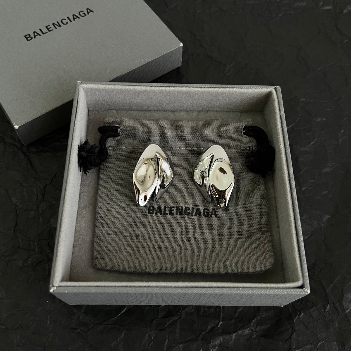 Geometric Emblem Stud Earrings in Polished Metal-Tone – Design 002 main product view