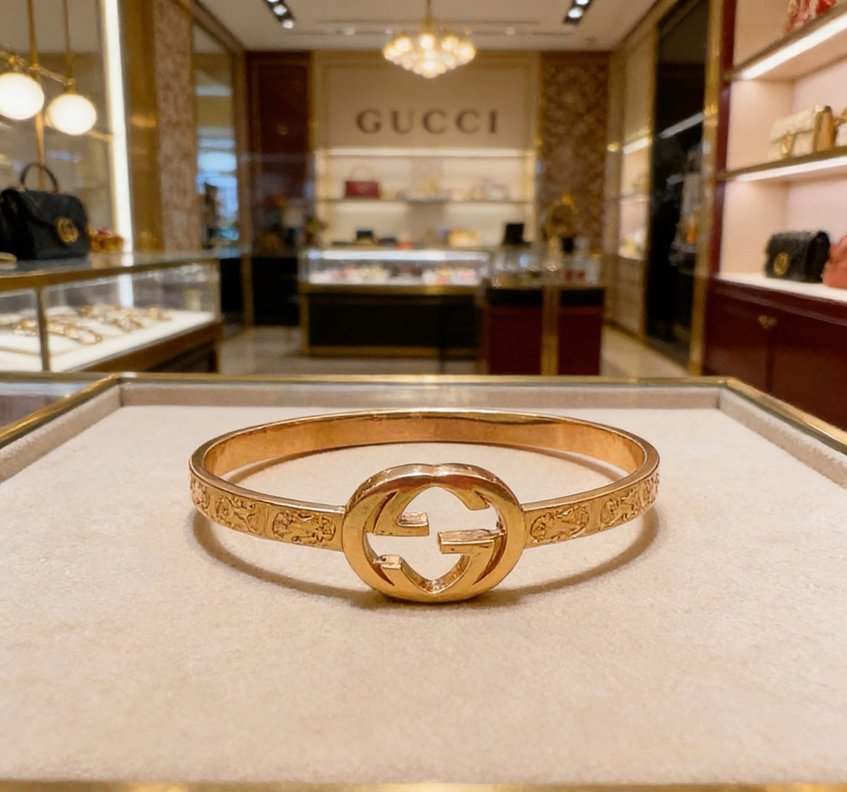 Double-G Emblem Bangle in Polished Metal-Tone – Design 002 detail view