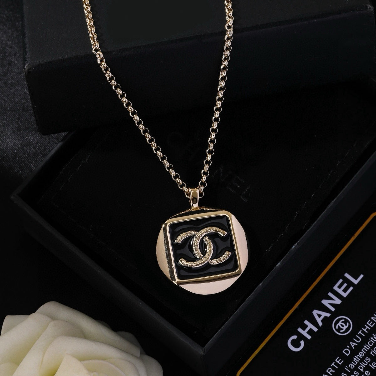 Signature Emblem Pendant Necklace in Polished Metal-Tone – Design 035 front product view