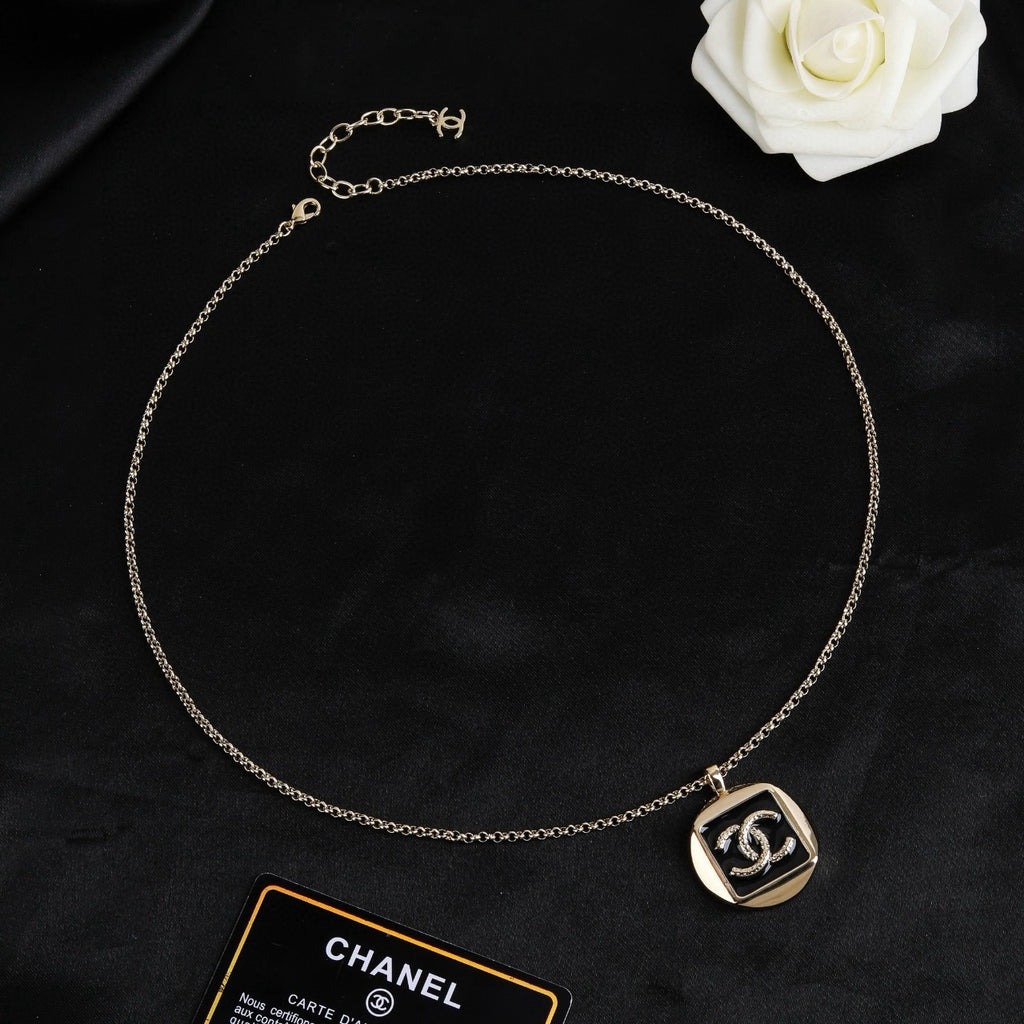 Signature Emblem Pendant Necklace in Polished Metal-Tone – Design 035 detail view