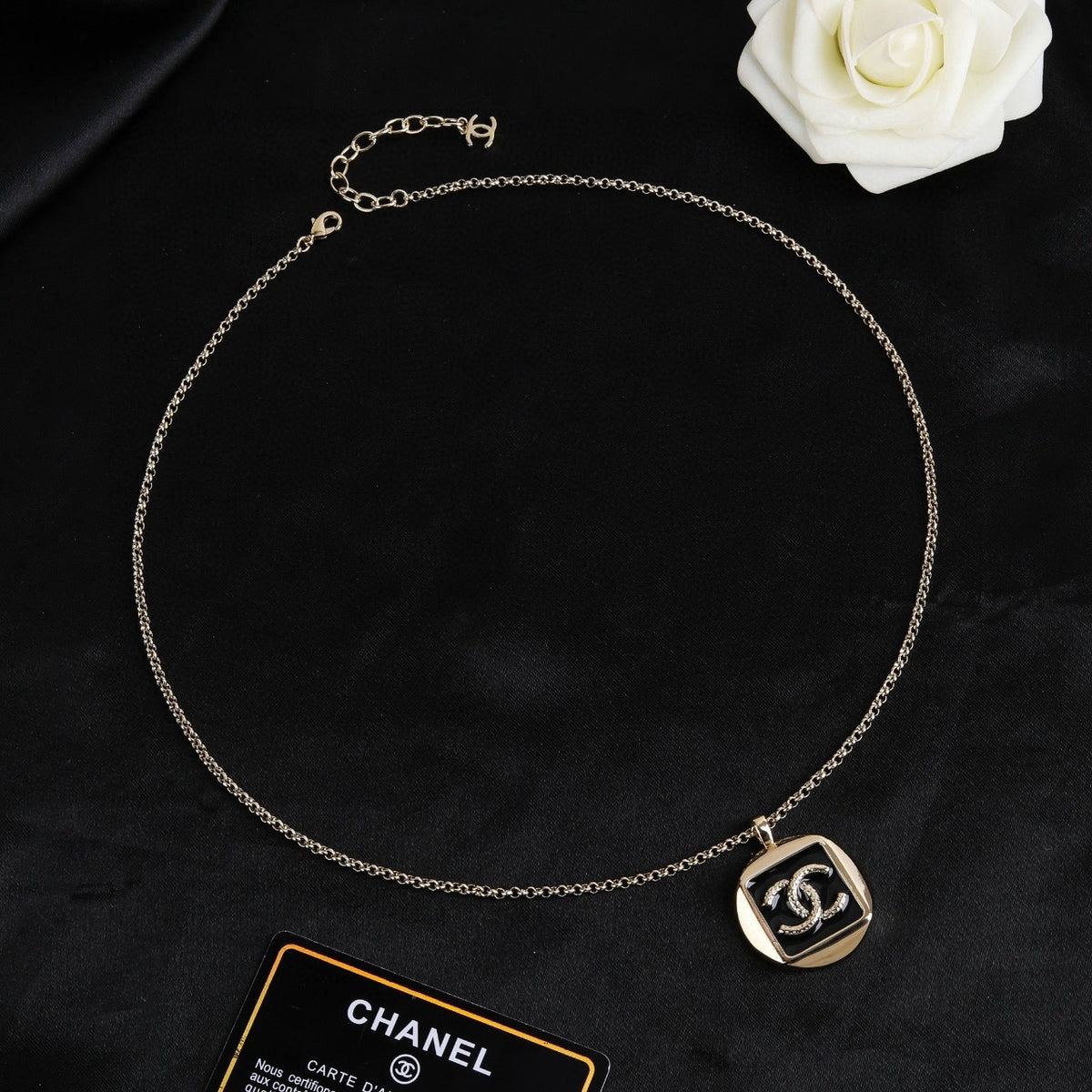 Signature Emblem Pendant Necklace in Polished Metal-Tone – Design 035 detail view