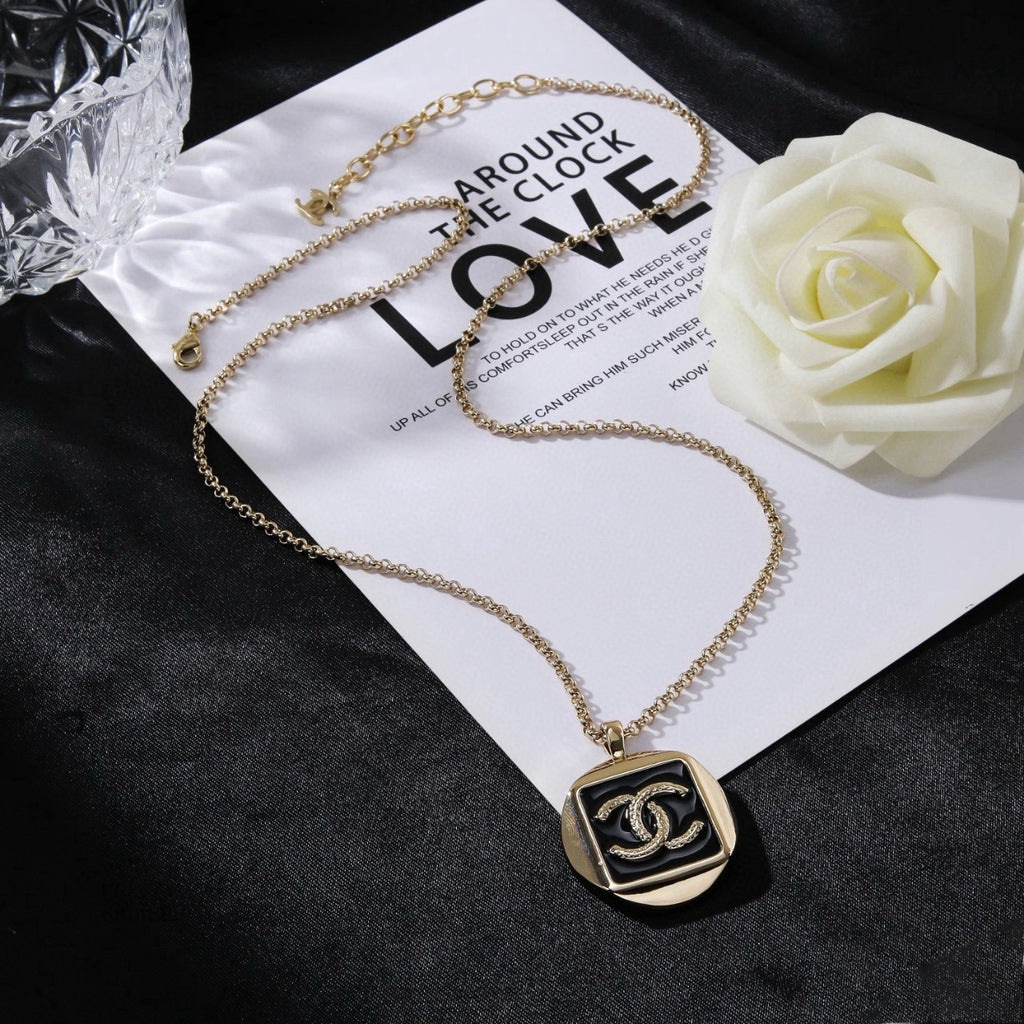 Signature Emblem Pendant Necklace in Polished Metal-Tone – Design 035 side detail