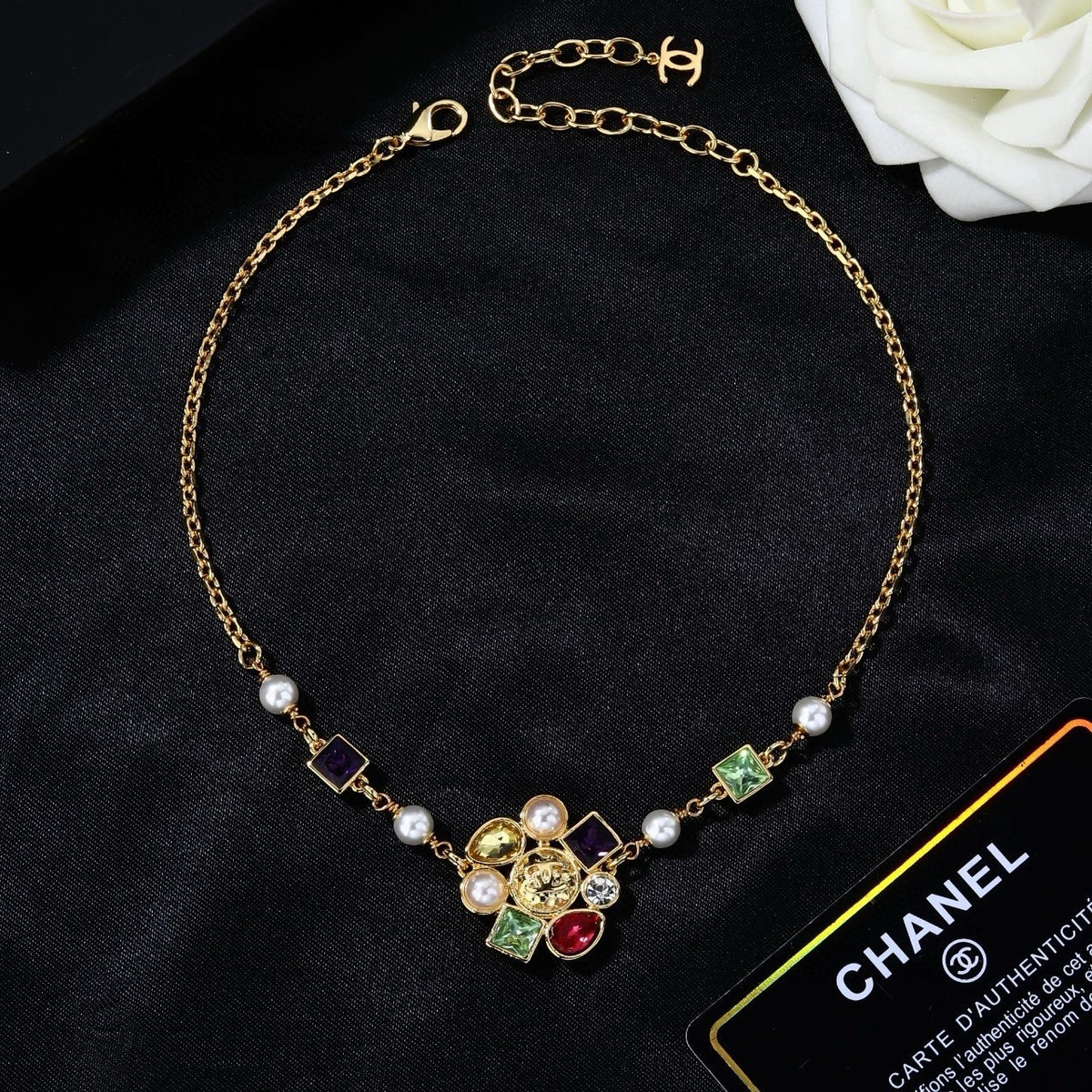 Signature Emblem Pendant Necklace in Polished Metal-Tone – Design 034 front product view