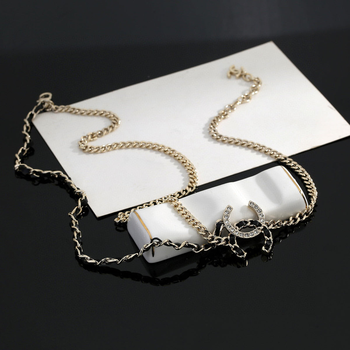 Signature Emblem Pendant Necklace in Gold-Tone – Black Detail – Design 008 detail view