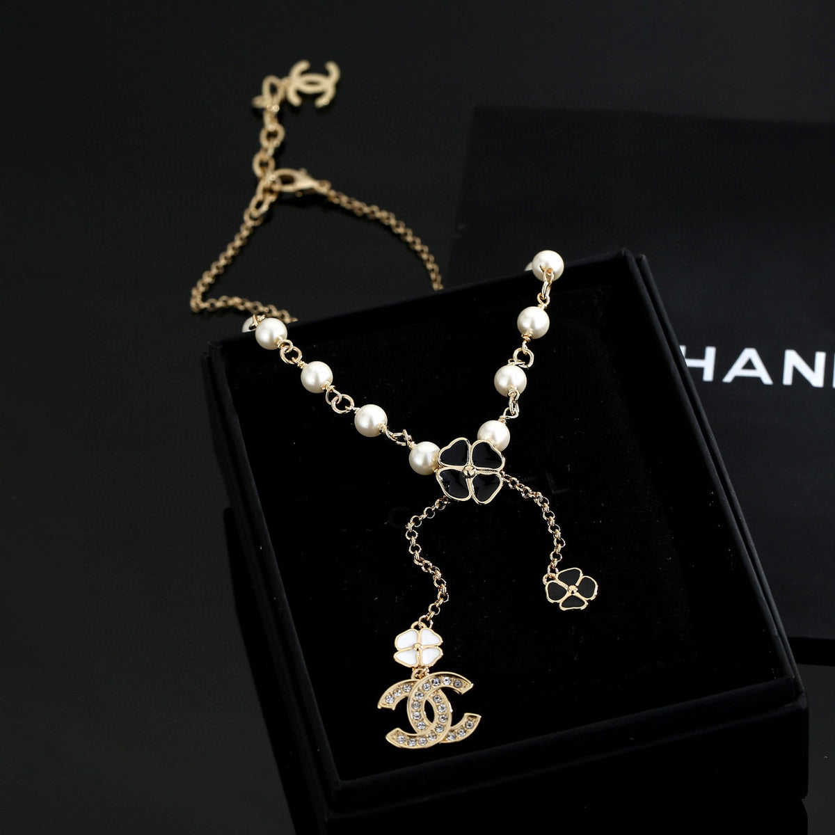 Double-C Emblem Pearl-Detail Pendant Necklace – Pearl Detail – Design 025 main product view