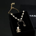 Double-C Emblem Pearl-Detail Pendant Necklace – Pearl Detail – Design 026 main product view