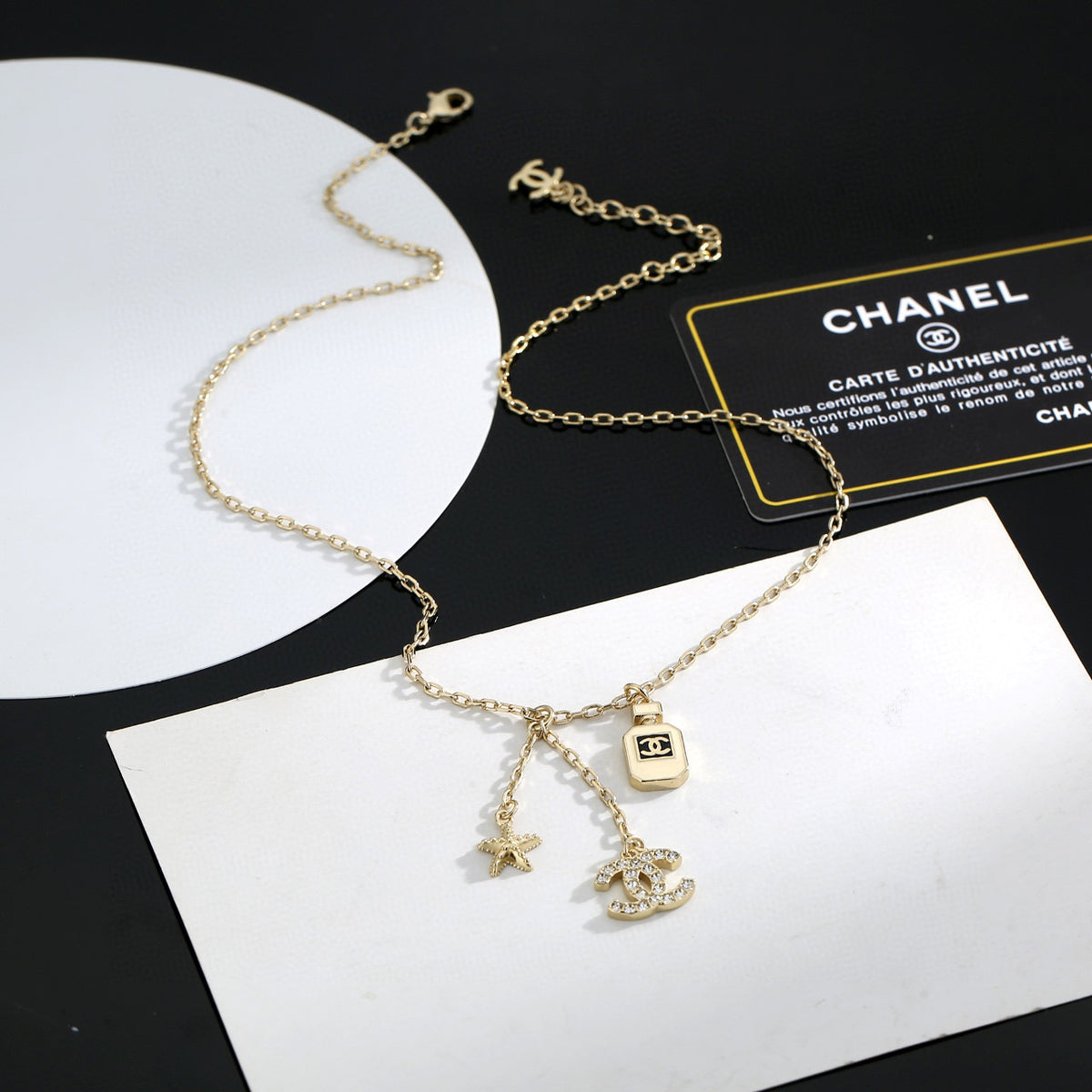 Double-C Emblem Pendant Necklace in Polished Metal-Tone – Design 010 main product view