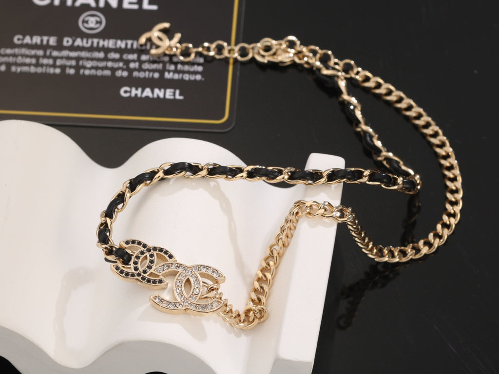 Signature Emblem Pendant Necklace in Gold-Tone – Black Detail – Design 007 front product view