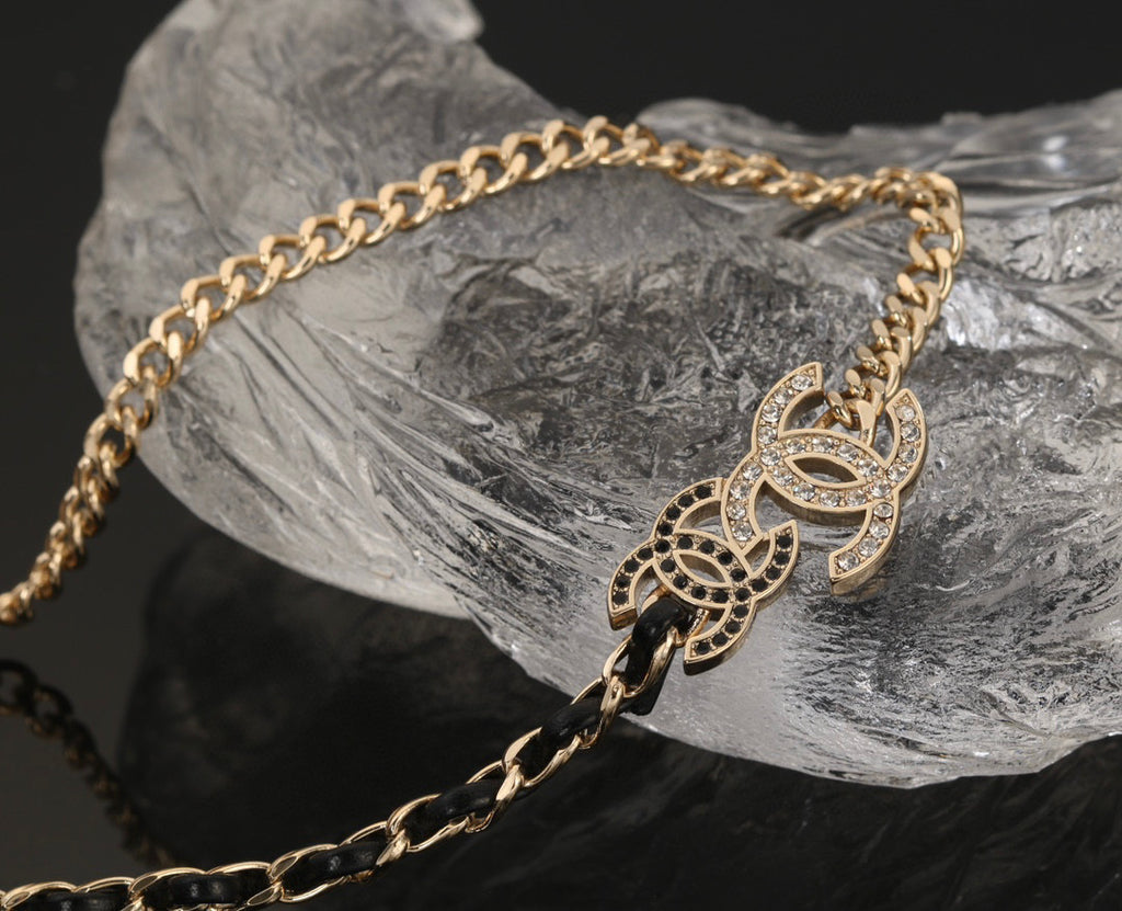 Signature Emblem Pendant Necklace in Gold-Tone – Black Detail – Design 007 styled product view