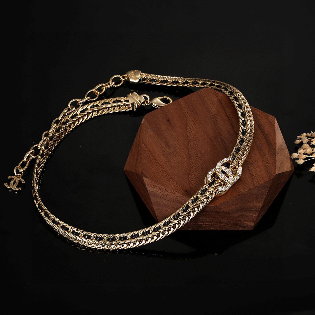 Signature Emblem Pendant Necklace in Gold-Tone – Design 017 front product view