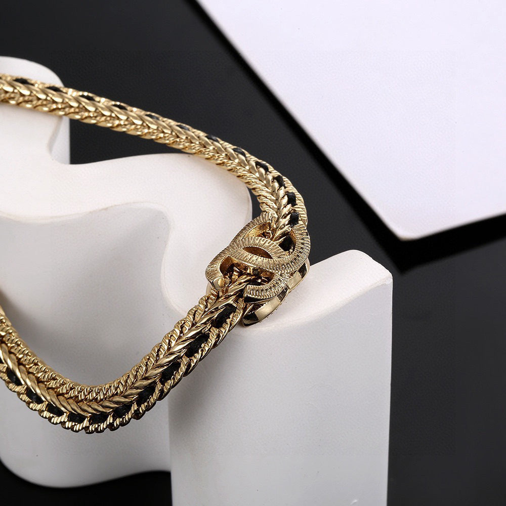 Signature Emblem Pendant Necklace in Gold-Tone – Design 014 main product view