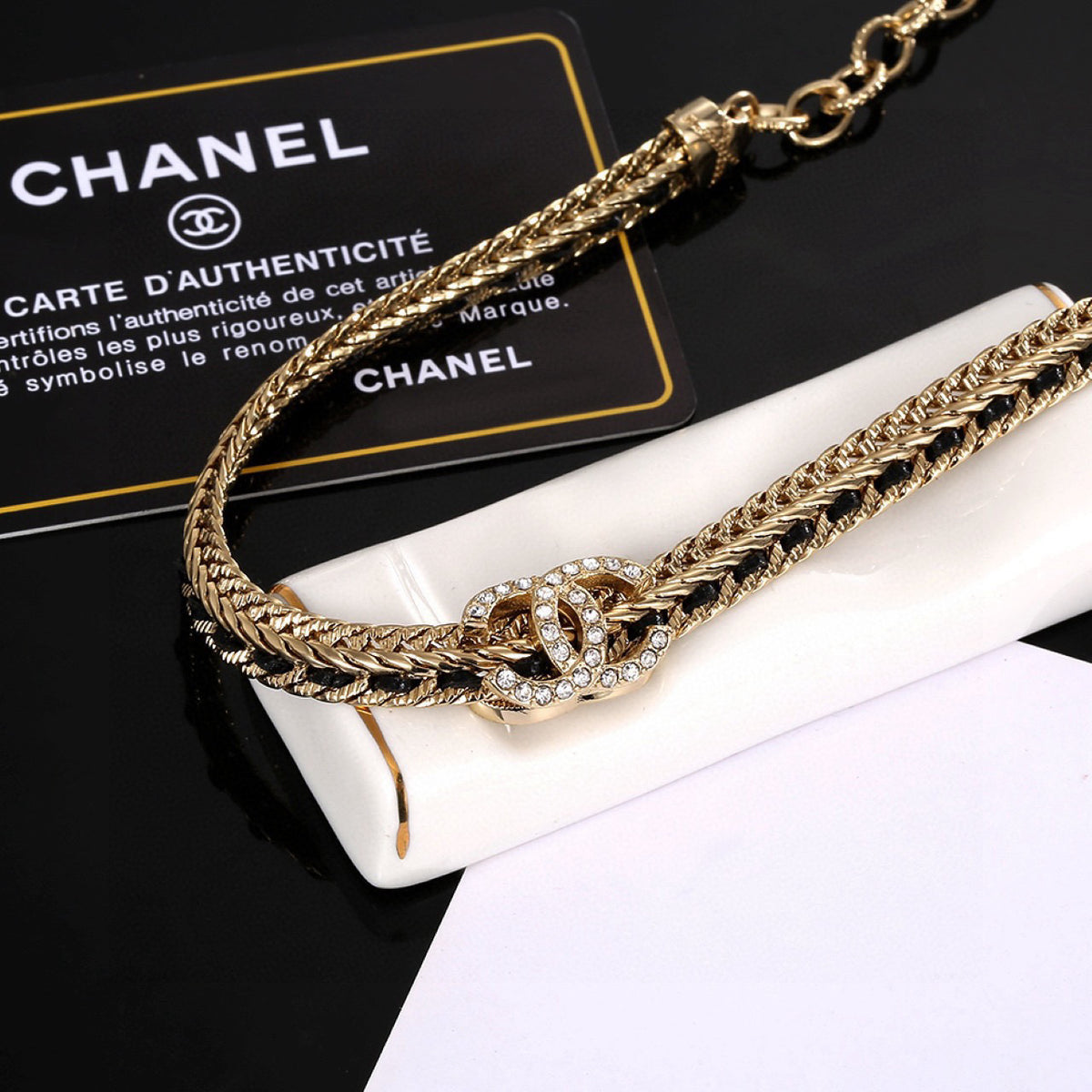 Signature Emblem Pendant Necklace in Gold-Tone – Design 014 detail view