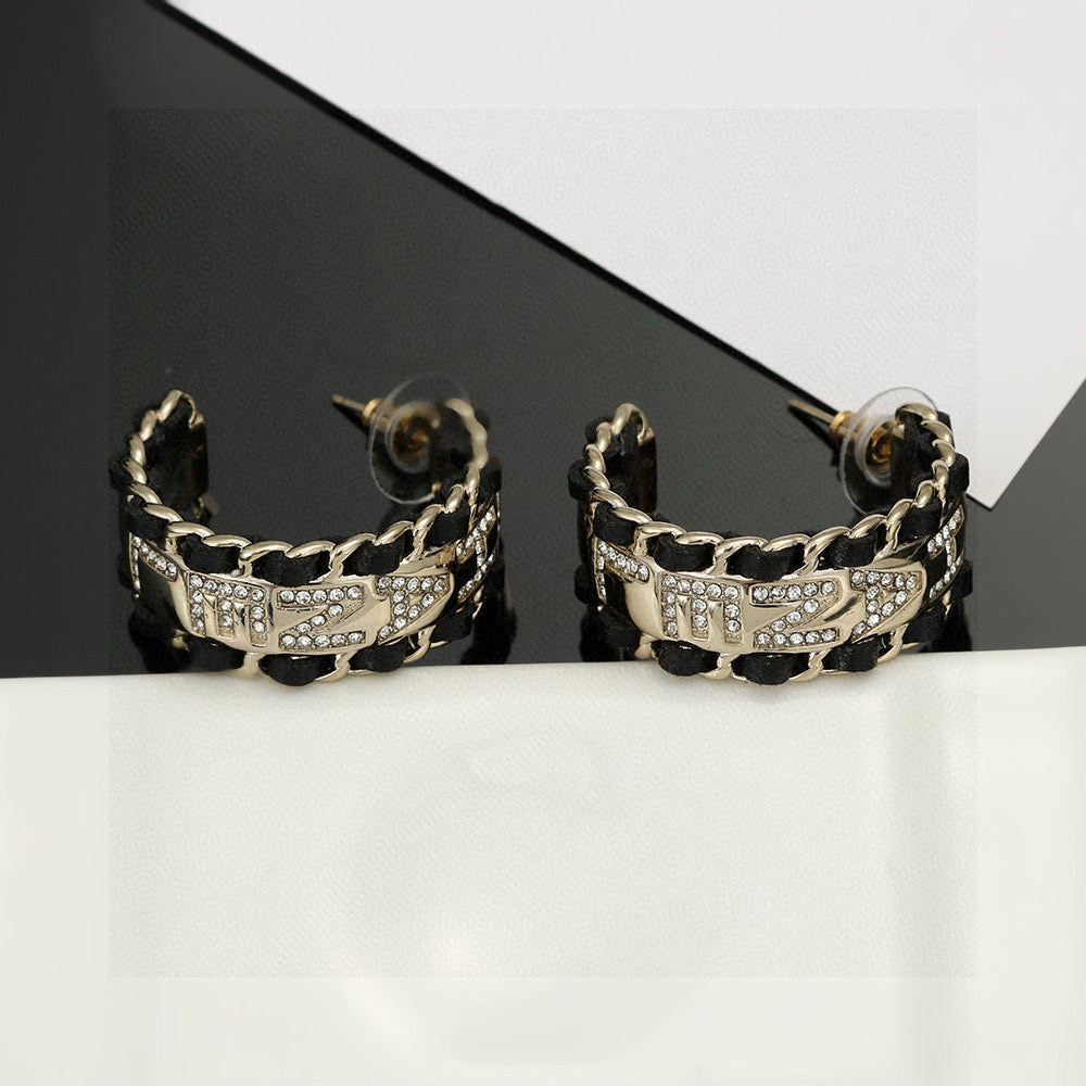 Signature Emblem Stud Earrings in Silver-Tone – Black Detail – Design 002 side detail