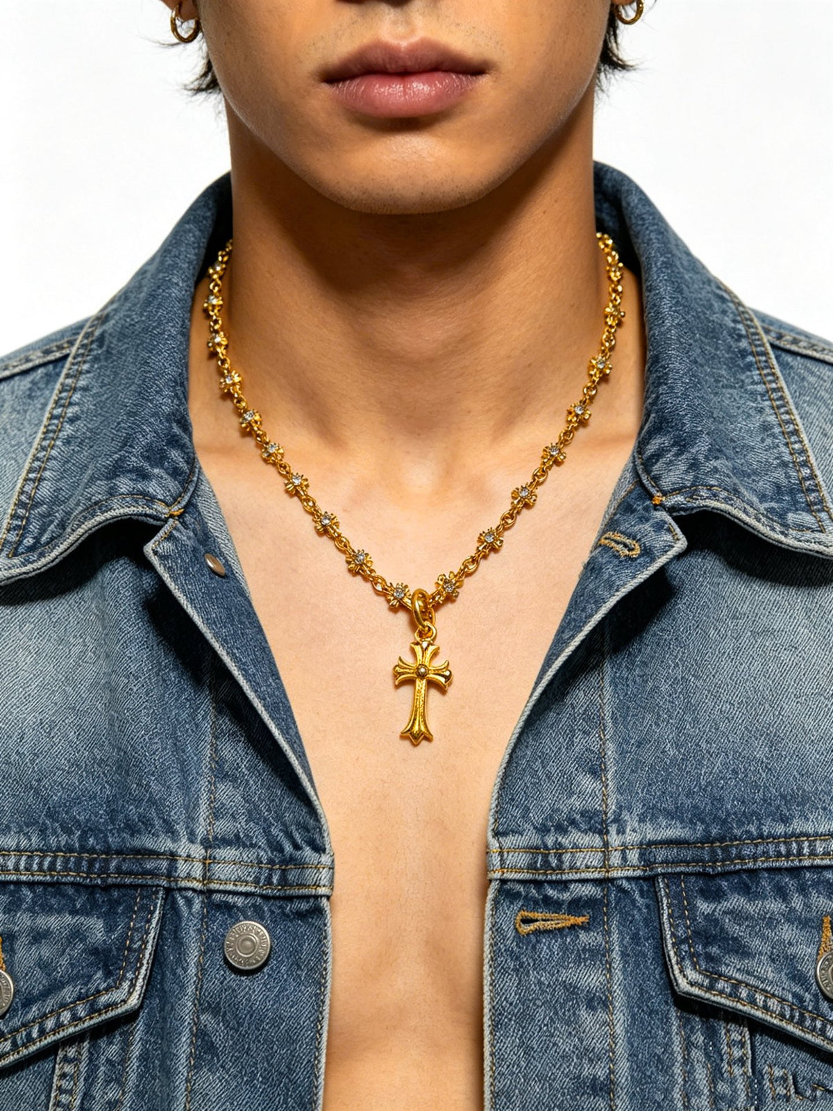Cross Pendant Necklace in Antique Silver-Tone – Design 08 main product view