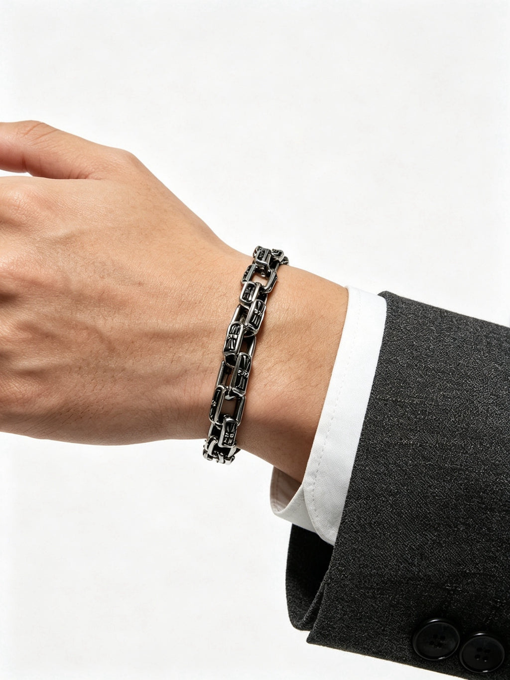 Signature Emblem Bracelet in Polished Metal-Tone – Design 016 front product view