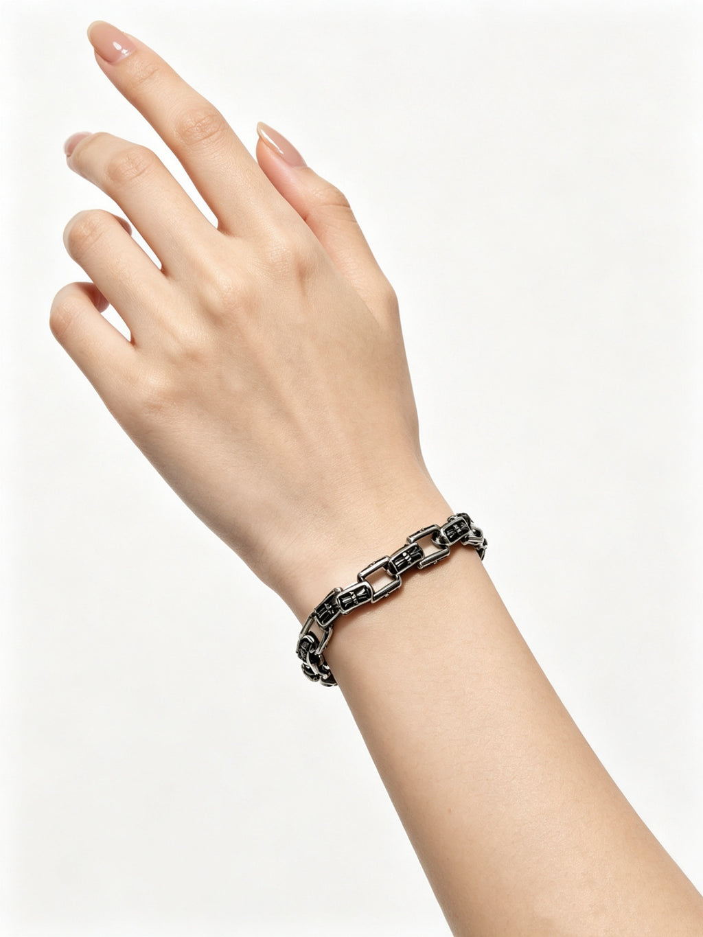 Signature Emblem Bracelet in Polished Metal-Tone – Design 016 detail view