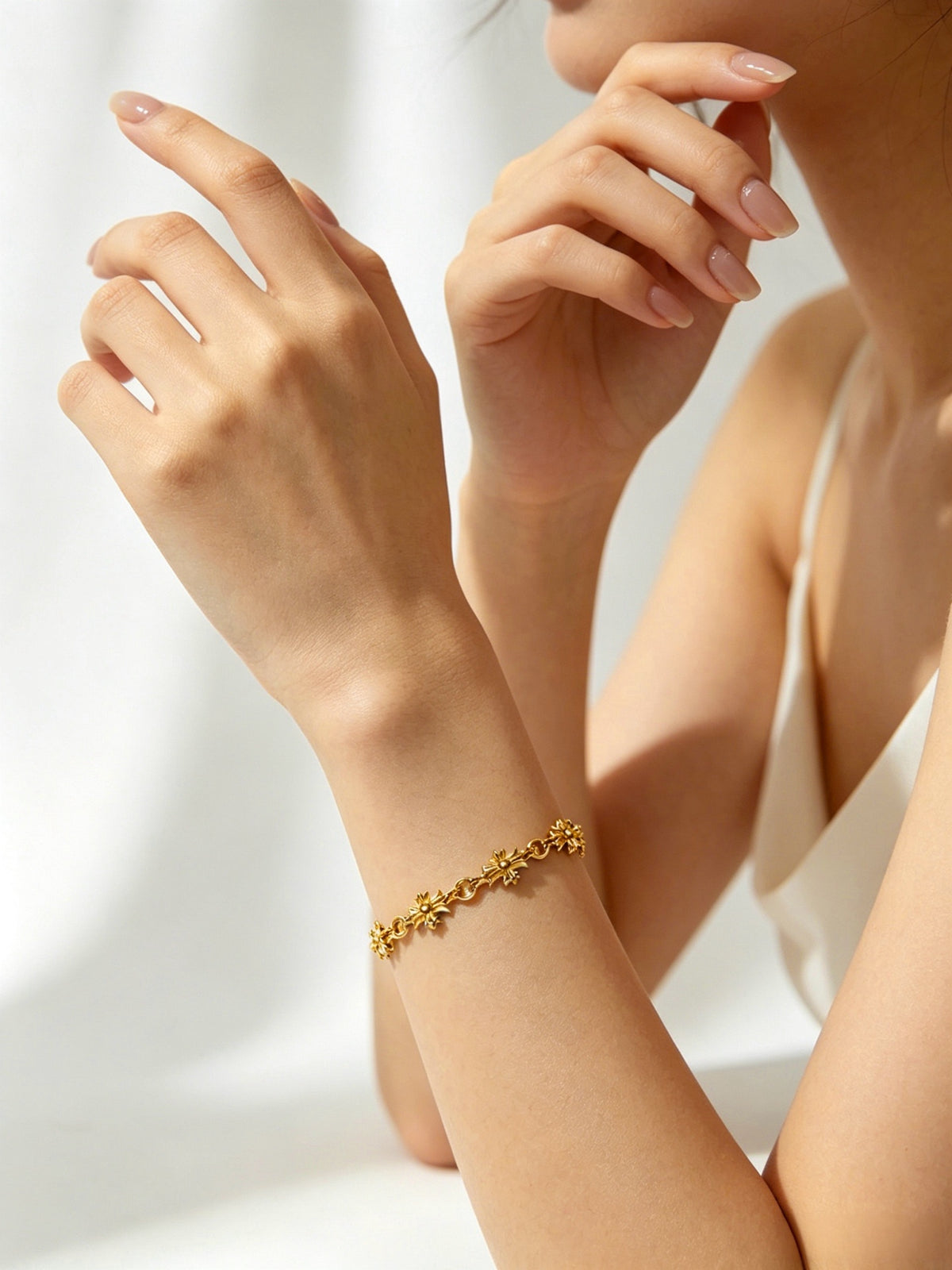 Signature Emblem Bracelet in Polished Metal-Tone – Design 014 front product view