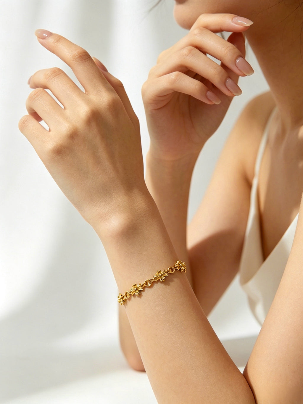 Cross Cuban-Link Bracelet in Antique Silver-Tone – Cuban Link – Design 10 front product view