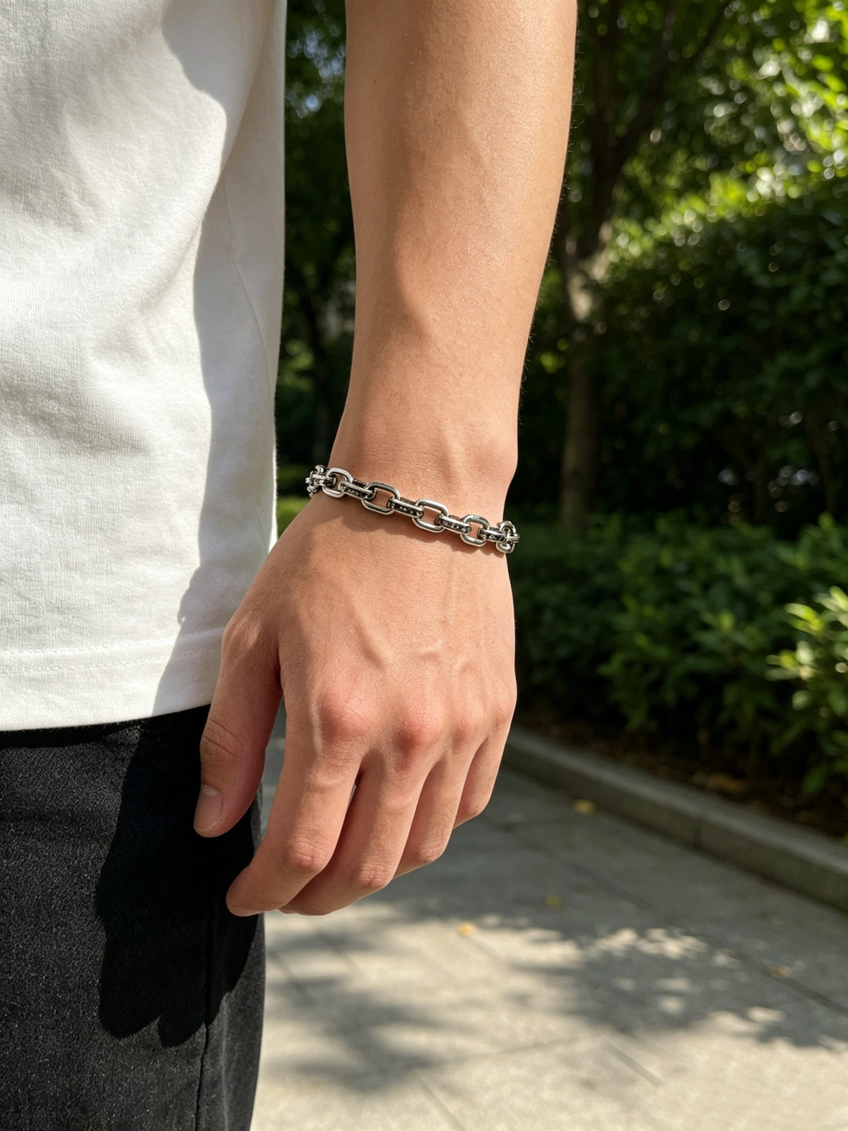 Signature Emblem Bracelet in Polished Metal-Tone – Design 013 front product view