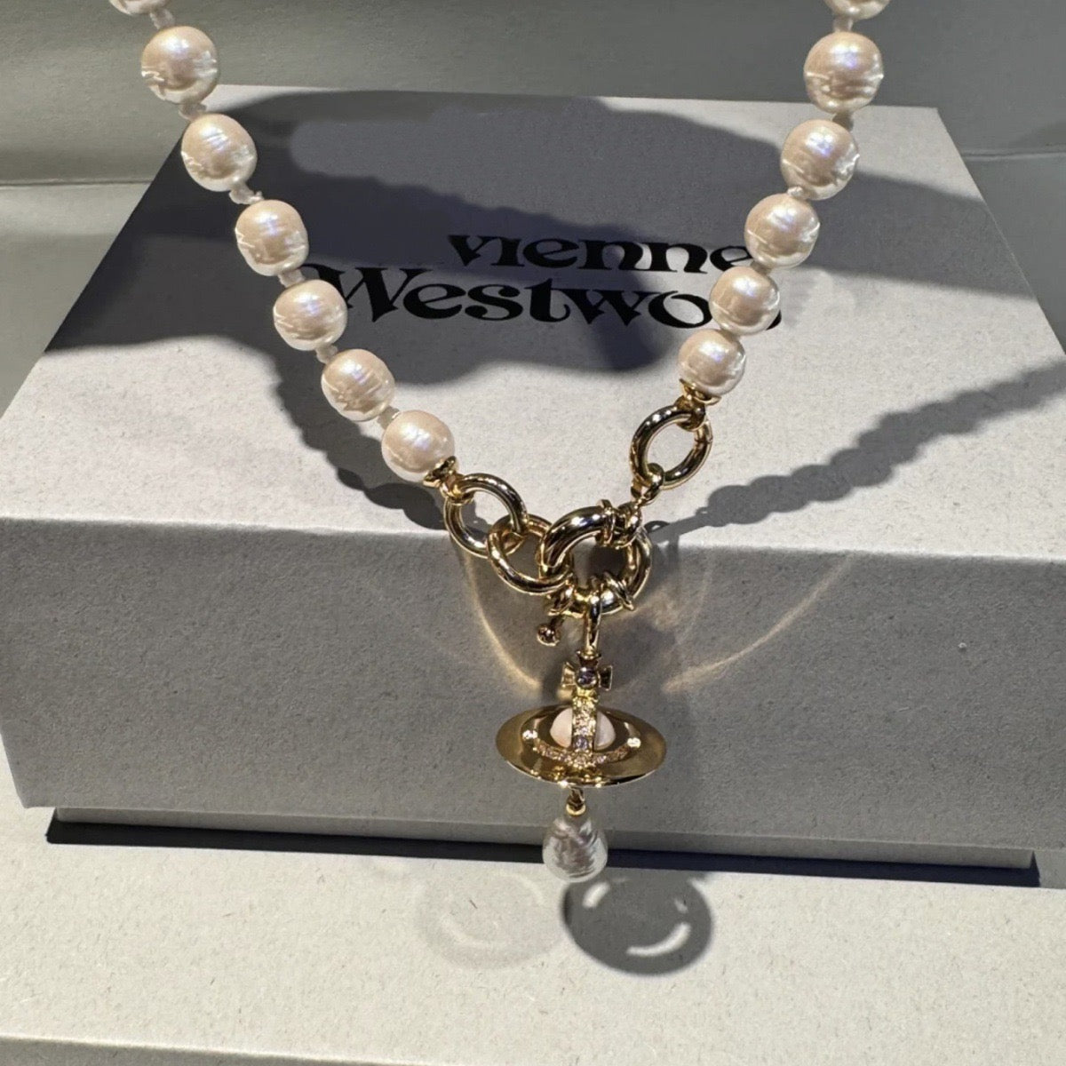 Orb Pendant Necklace in Polished Metal-Tone – Pearl Detail – Design 015 main product view