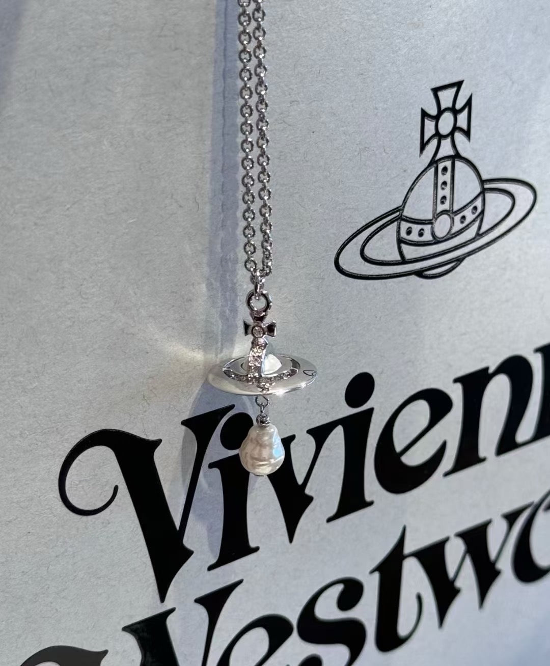 Orb Pendant Necklace in Polished Metal-Tone – Pearl Detail – Design 014 front product view