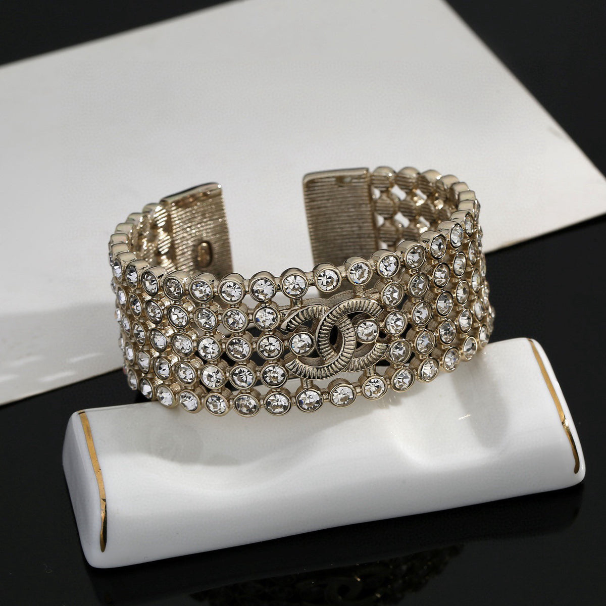 Signature Emblem Bangle in Polished Metal-Tone – Design 012 detail view