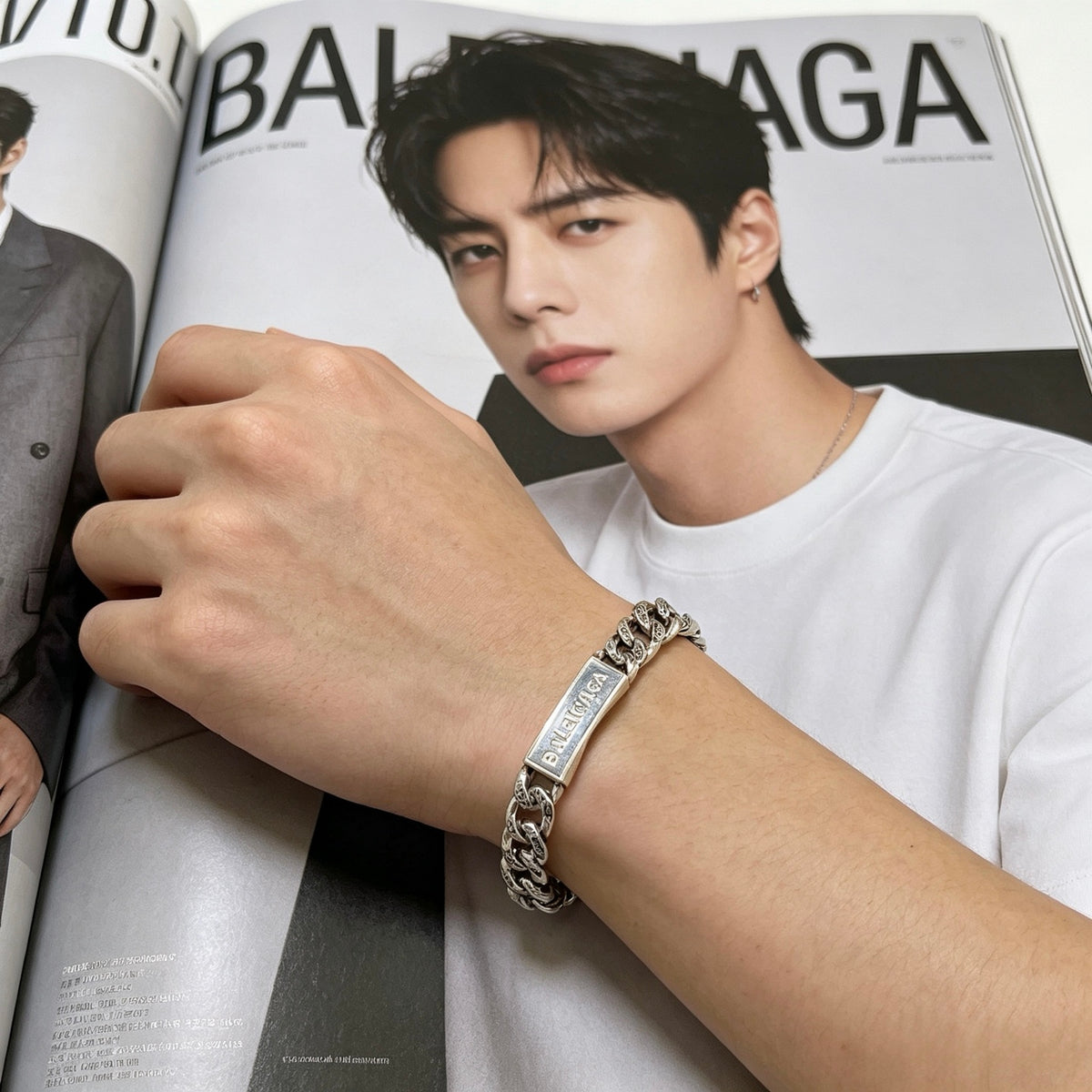 Geometric Emblem Bracelet in Polished Metal-Tone – Design 032 styled product view