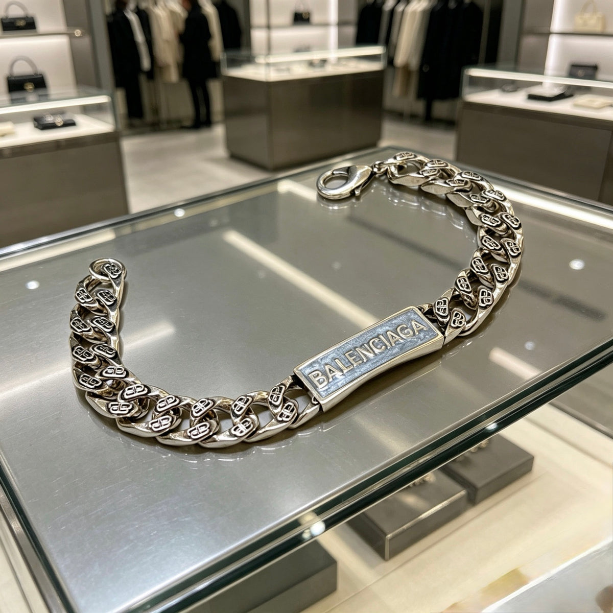Geometric Emblem Bracelet in Polished Metal-Tone – Design 032 front product view