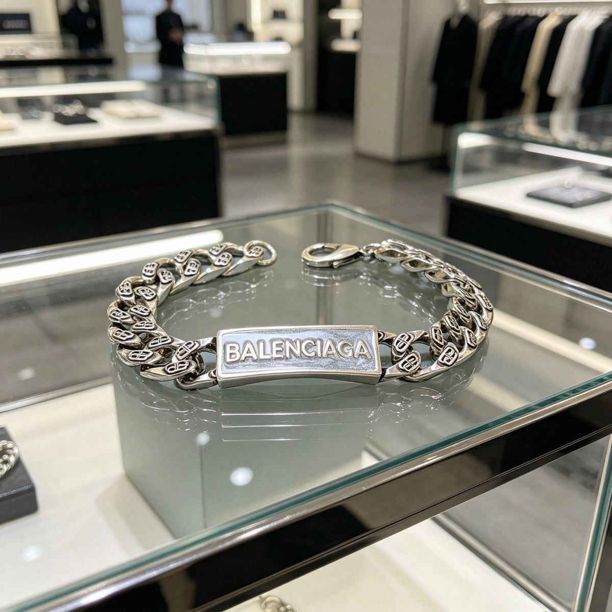 Geometric Emblem Bracelet in Polished Metal-Tone – Design 032 side detail