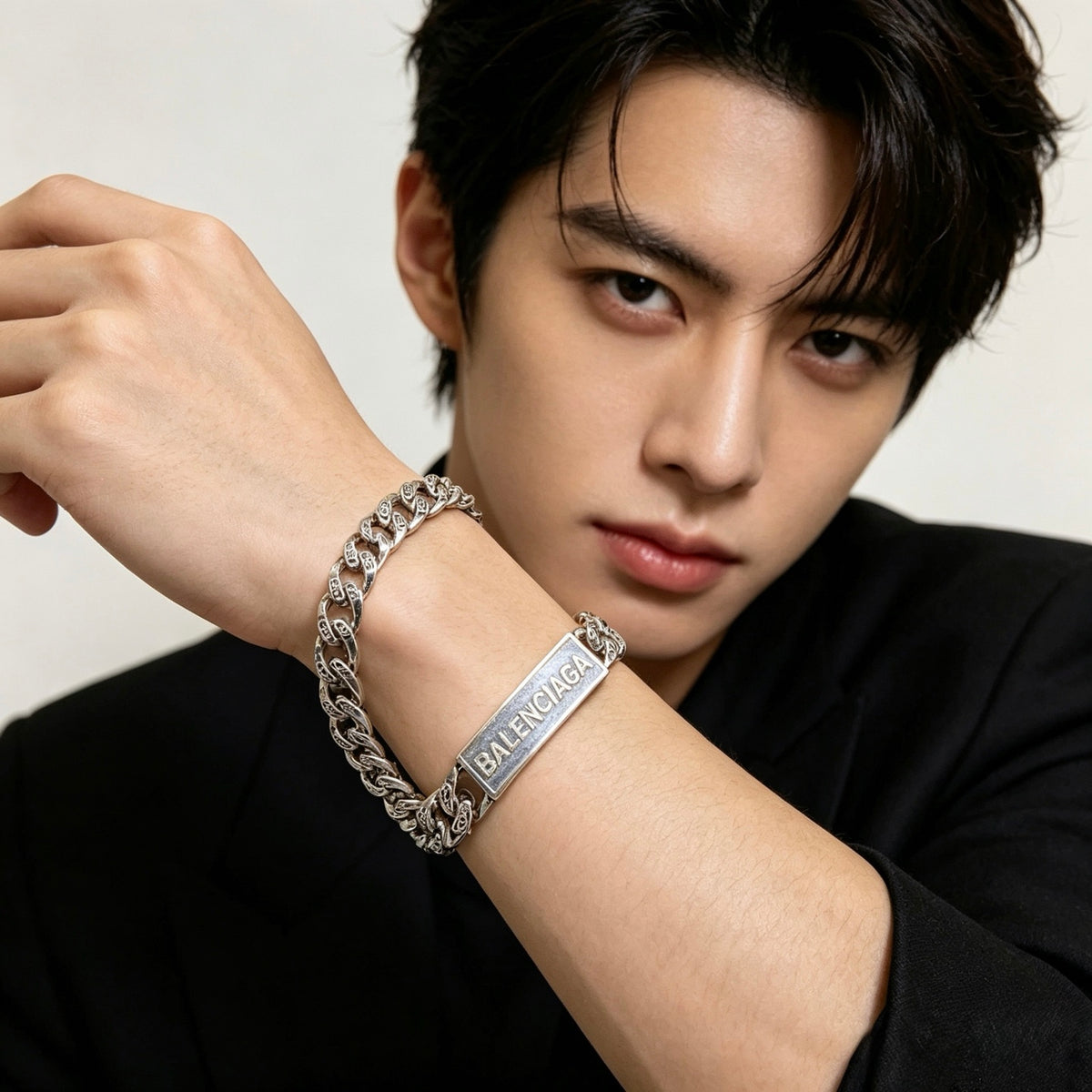 Geometric Emblem Bracelet in Polished Metal-Tone – Design 026 detail view