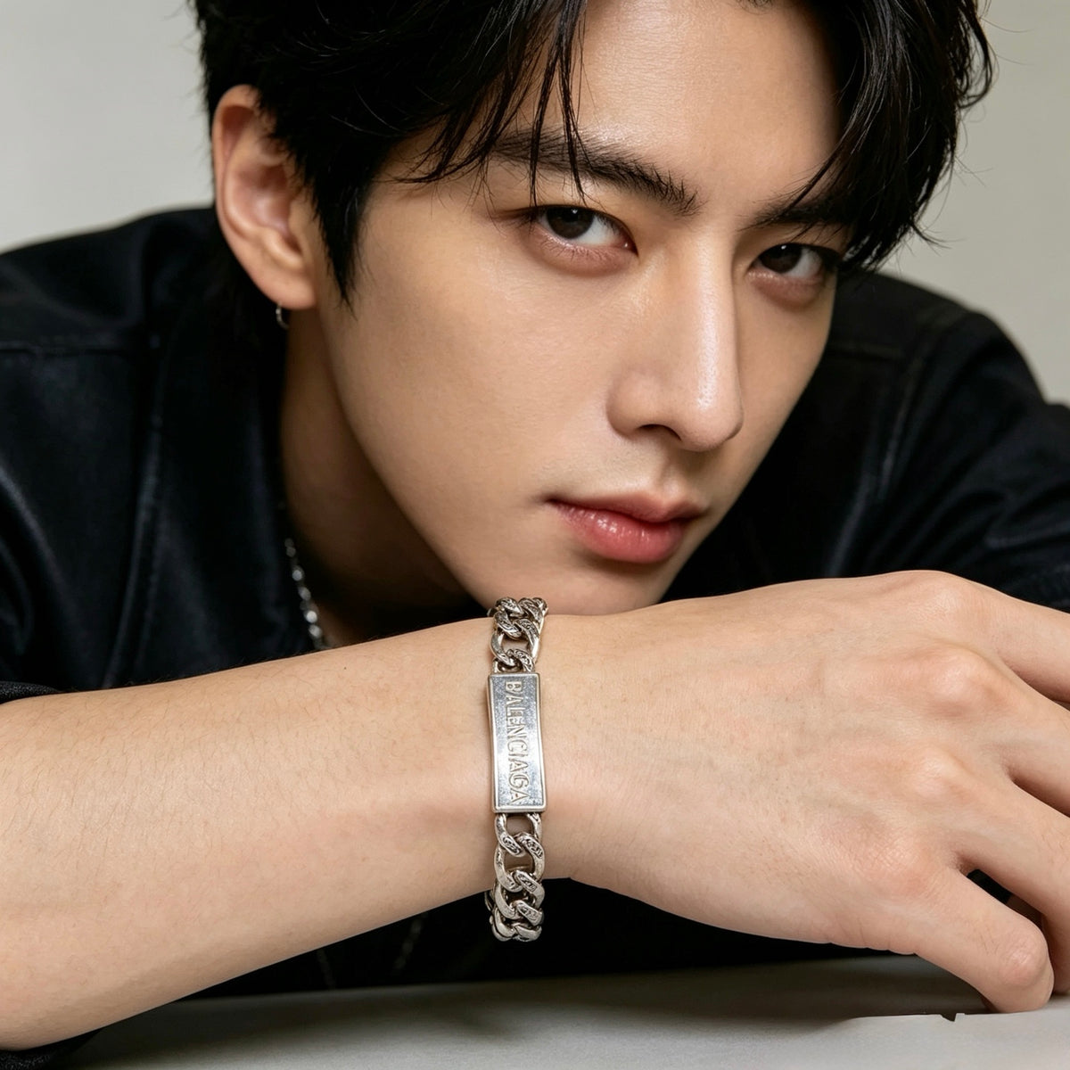 Geometric Emblem Bracelet in Polished Metal-Tone – Design 032 detail view