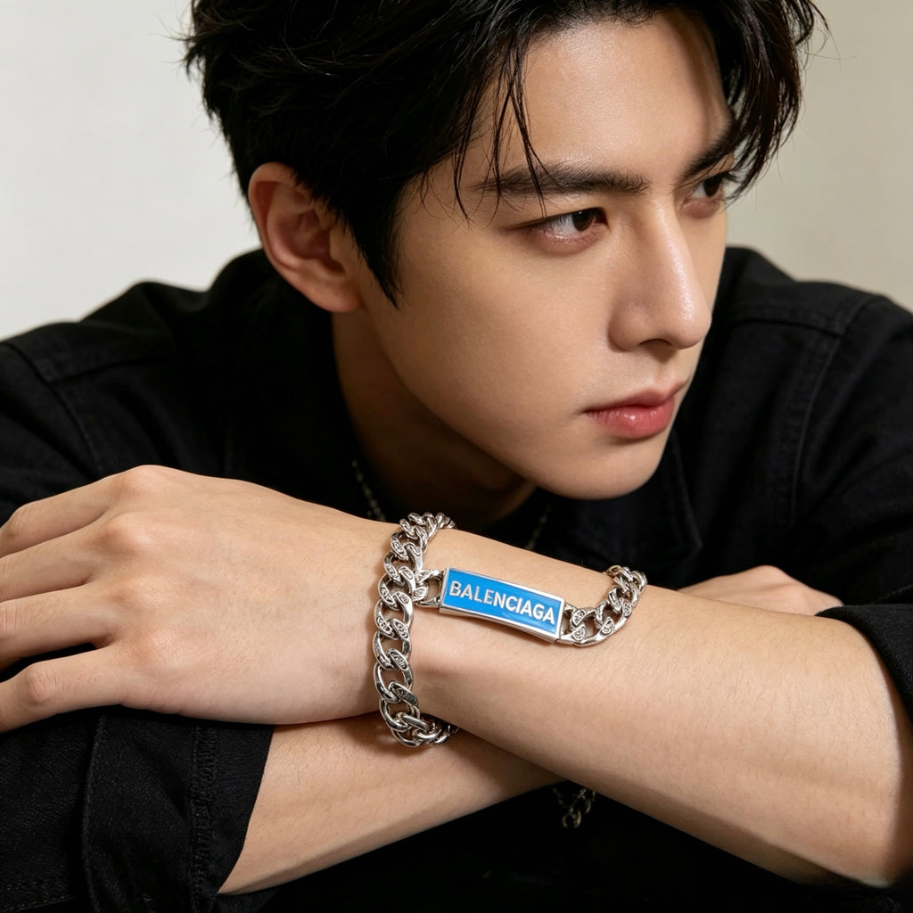 Geometric Emblem Bracelet in Polished Metal-Tone – Design 031 styled product view