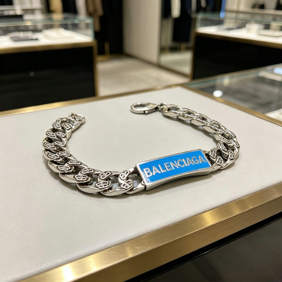 Geometric Emblem Bracelet in Polished Metal-Tone – Design 027 front product view