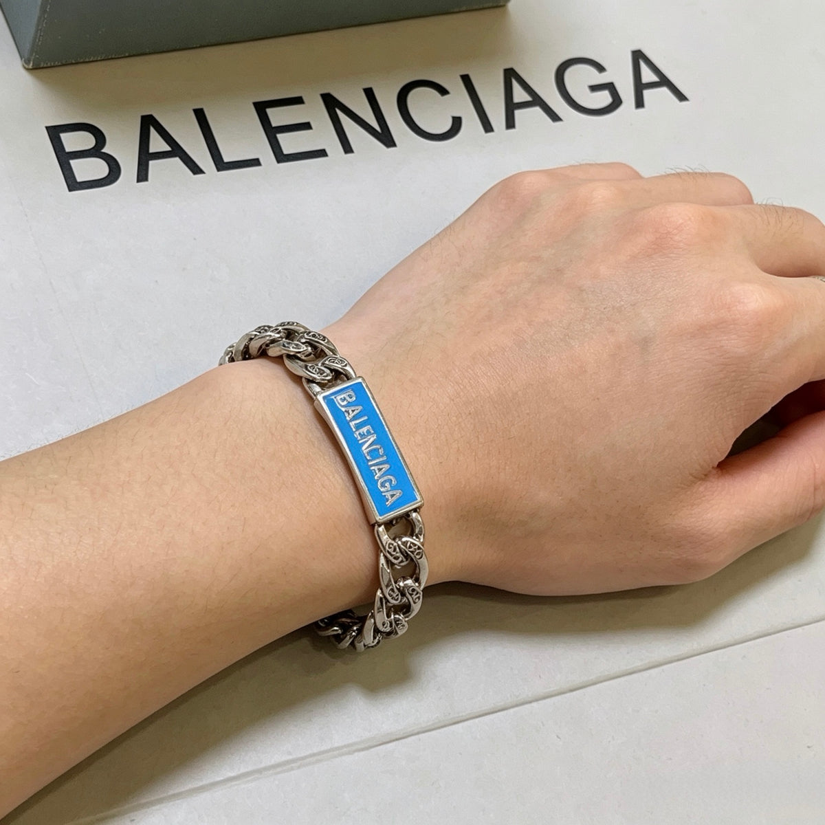 Geometric Emblem Bracelet in Polished Metal-Tone – Design 027 detail view