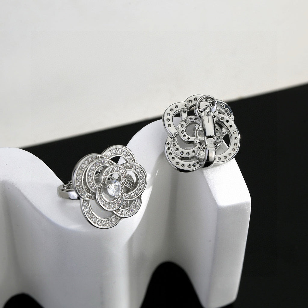 Camellia Stud Earrings in Gold-Tone – Camellia Detail – Design 002 side detail