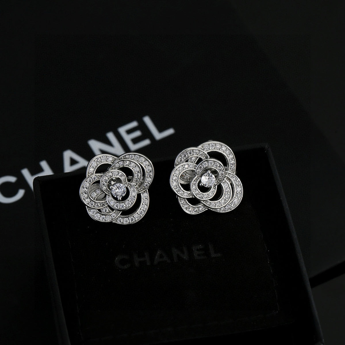 Camellia Stud Earrings in Gold-Tone – Camellia Detail front product view