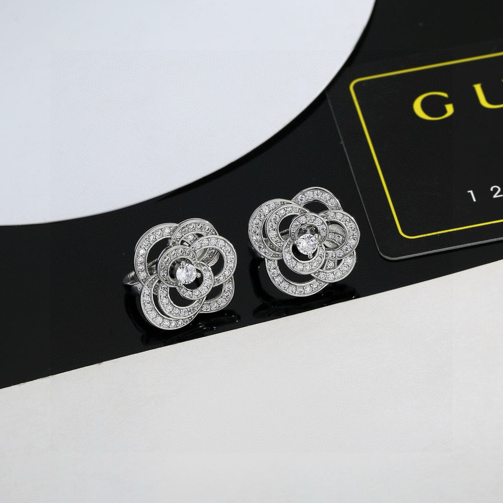 Camellia Stud Earrings in Gold-Tone – Camellia Detail – Design 002 main product view