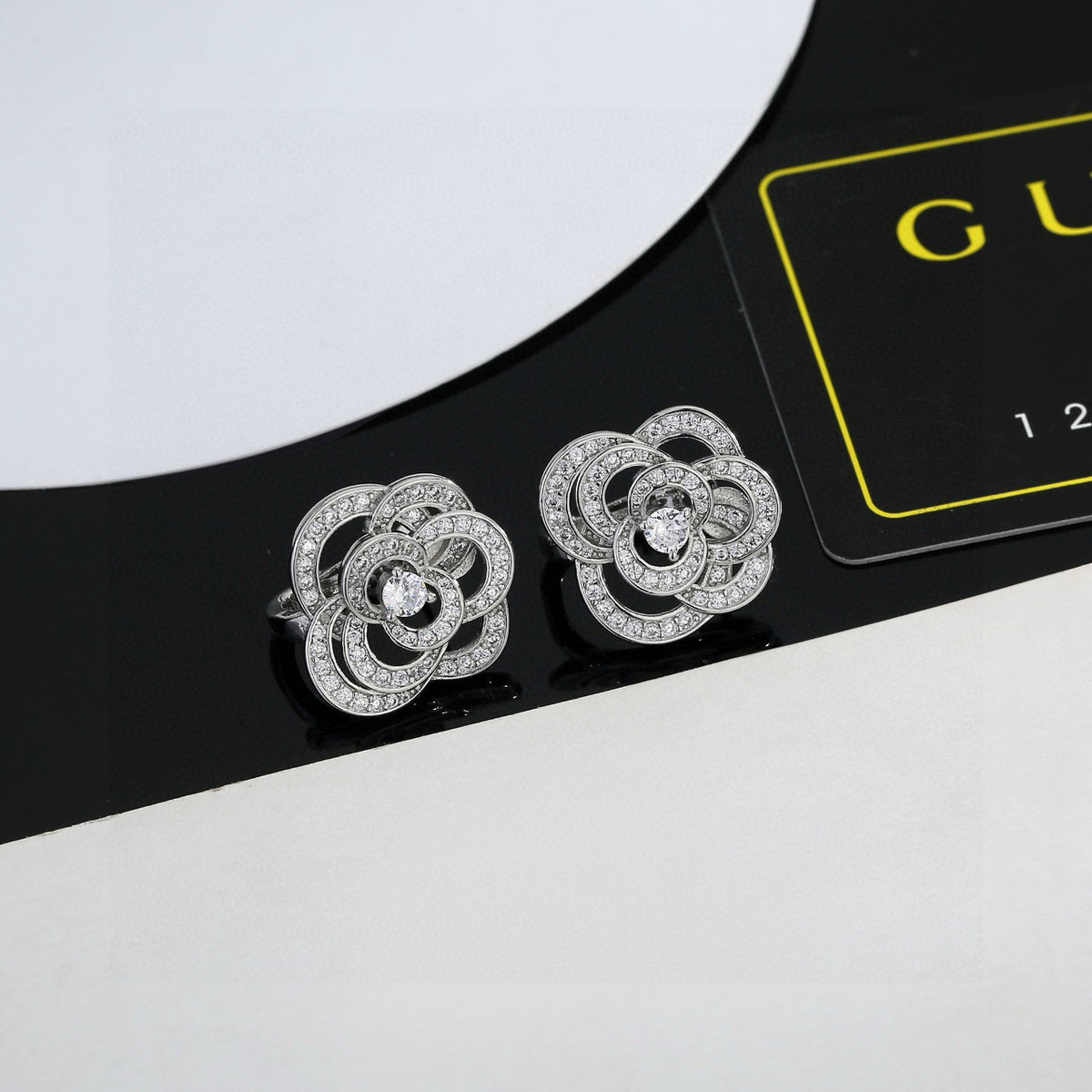 Camellia Stud Earrings in Gold-Tone – Camellia Detail – Design 002 main product view